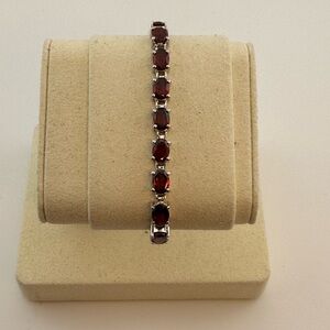 Genuine Garnet Tennis Bracelet 15.30 CTW 925 Sterling Silver 7" Oval Cut Red Gem